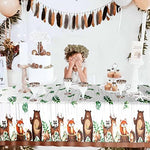 Premium imported rectangular plastic tablecloth package showcasing the wilderness theme design.