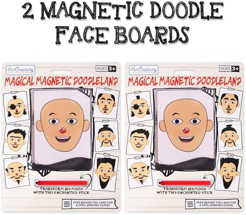 Vintage magnetic face game for toddlers with attached red wand moving iron shavings