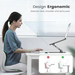 Orlian ergonomic computer holder side angle displaying adjustable height settings and tilt functionality