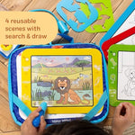 Melissa & Doug mess-free water drawing pad open with rainbow board and four animal-themed activity cards displayed.