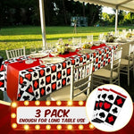 Hosuly disposable casino tablecloth protecting a large eight seater dining table from spills during game night.