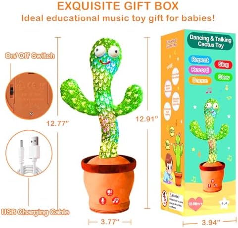 Rechargeable musical dancing cactus toy in a gift setting