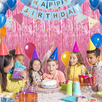 Layered installation of pink metallic fringe curtains for a thick photo booth look