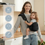 Close up details of NBDIB infant carrier safety buckles and adjustable nylon webbing