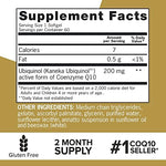 Back label of Qunol Ubiquinol 200mg showing authentic ingredients list and daily usage instructions for adults