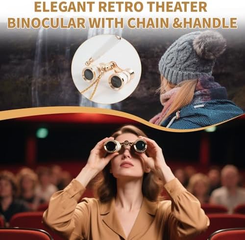 BOSTRON 3X25 theater binoculars with the adjustable handle fully extended for one-handed use.
