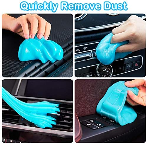 Blue interior detailing slime removing debris from a steering wheel console