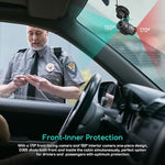 Premium 4K dashboard camera mounted on a car windshield recording traffic