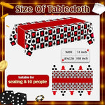 Three pack of rectangular plastic disposable table covers laid out for a casino themed house party.