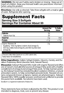 Solaray Flaxseed Oil supplement label detailing Omega 3 6 9 content