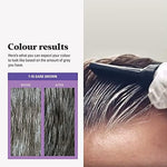 Before and after visual representation on a Just For Men hair coloring box demonstrating subtle gray hair reduction