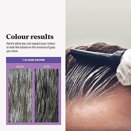 Before and after visual representation on a Just For Men hair coloring box demonstrating subtle gray hair reduction