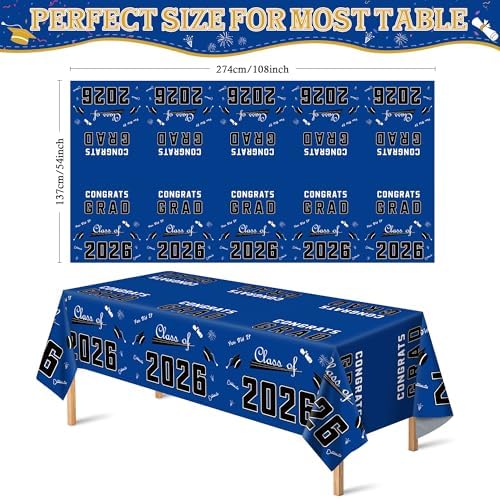 Class of 2026 graduation party tablecloth with graduation caps