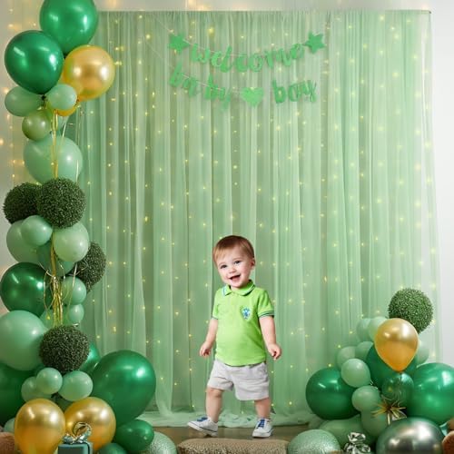 PARTISKY ten by ten feet olive green party backdrop drape hanging on a curtain rod