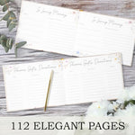 Side view of the hardcover floral funeral keepsake book.
