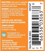 The Vitamin Shoppe Pycnogenol 30 capsules packaging detailing healthy circulation and cellular support advantages