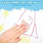 Tub Works jumbo crayons floating safely on top of bath water without dissolving or breaking apart.