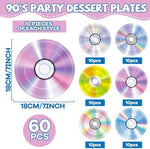 Close up of colorful gradient CD party plates for birthday