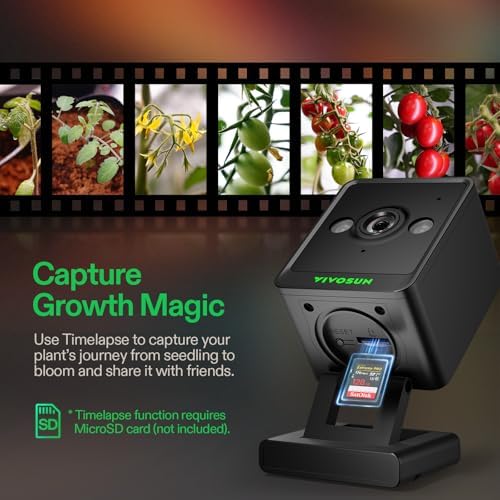 VIVOSUN GrowCam C4 wireless plant monitoring setup with microSD storage slot open