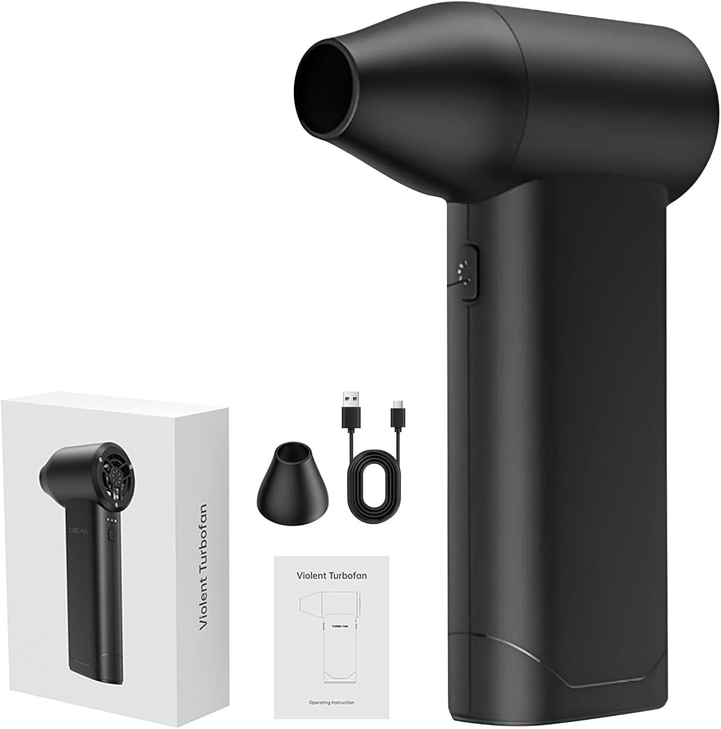 TIANMENSHAN Air Caddy cordless golf blower front view showing compact black handheld design for electronic equipment cleaning.