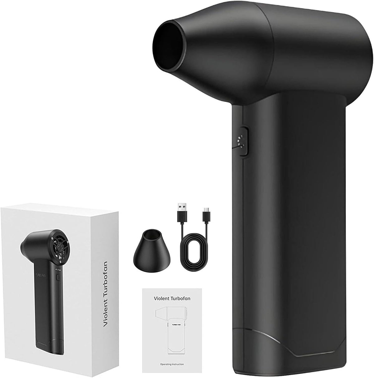 TIANMENSHAN Air Caddy cordless golf blower front view showing compact black handheld design for electronic equipment cleaning.