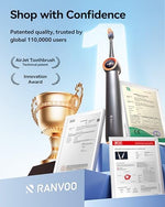 Close up view of the ultra soft bristles on the RANVOO AirJet electric toothbrush designed for sensitive gum protection