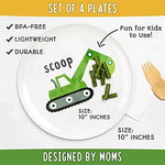 Four piece construction truck melamine plates for kids front view