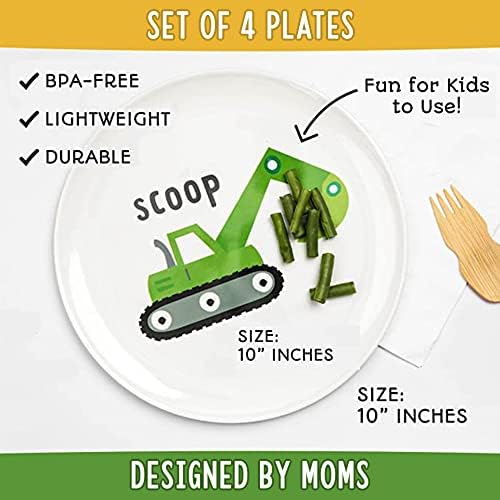 Four piece construction truck melamine plates for kids front view