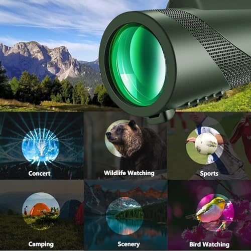 KTBDING monocular telescope attached to a smartphone adapter and sturdy tripod for steady outdoor photography