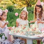 Folded vintage floral napkins for tea party table setting