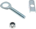Detailed view of the adjustable chain buckle and mounting components for folding bikes