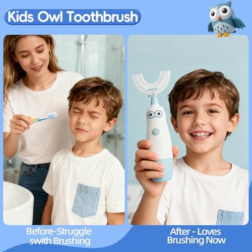 Hikid U-shaped sonic toothbrush for children showing 360-degree cleaning head