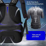 SHRRADOO anti theft laptop rucksack top view highlighting the steel-cable-reinforced handle and combination lock.
