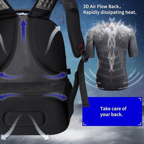 SHRRADOO anti theft laptop rucksack top view highlighting the steel-cable-reinforced handle and combination lock.