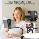 TeQable adjustable tablet holder mount close up of the anti slip rubber padded heavy duty C clamp attached to a bedroom headboard.