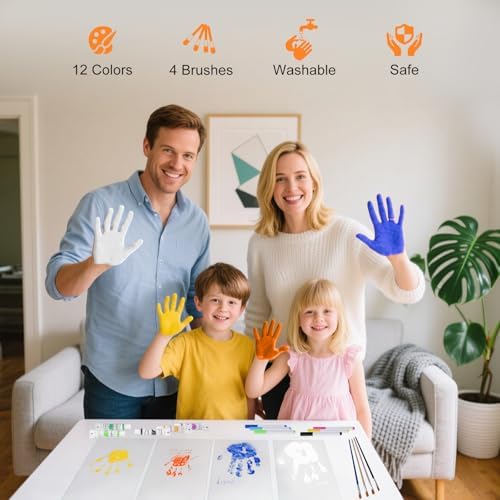 Moteizho hand and footprint keepsake kit packaging contents including brushes and alignment stickers.