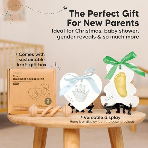 Step by step demonstration of flattening non-toxic clay for a baby first Christmas ornament.