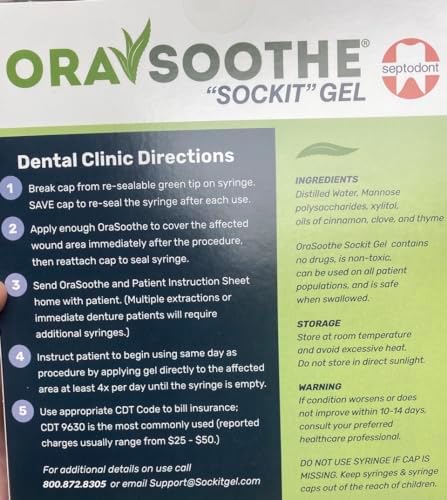 Orasoothe dry socket prevention gel showing applicator nozzle details.