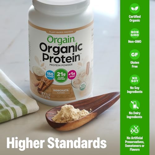 Orgain protein powder mixed in a glass as a smoothie
