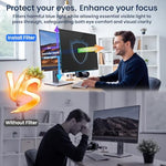 Demonstration of the blue light blocking and anti-glare properties of the monitor screen protector