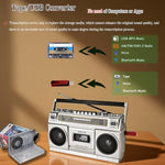 Side angle of Wiscent portable boombox with carrying handle extended