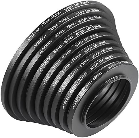 Close up of Andoer camera lens filter stepping ring kit