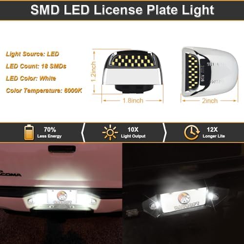 Close up of 6000K white LED license plate lamp lens