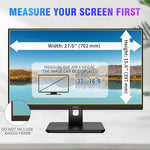 Premium 32 inch widescreen desktop privacy filter demonstrating clear adhesive sticker attachment method