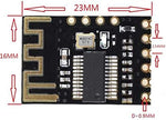 Top angle perspective of the HiLetgo wireless MP3 audio decoder board showing pinout configurations.