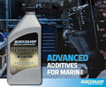 Quicksilver 85W-90 marine gear oil packaging highlighting the 1 US Quart volume specification.