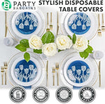Party Bargains table covers stacked showing 5 pack quantity
