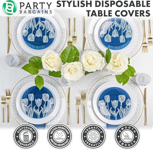 Party Bargains table covers stacked showing 5 pack quantity