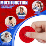 Sotiff spider web sensory toy being held comfortably between two fingers to demonstrate its compact kid friendly size.