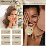 Close up of CDIYAR anti anxiety cat and bead calm rings with gold plating